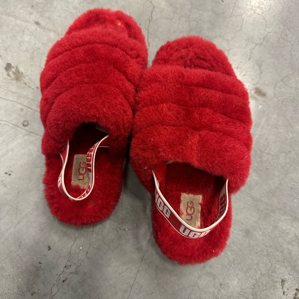 UGG Kids Plush Red Slippers